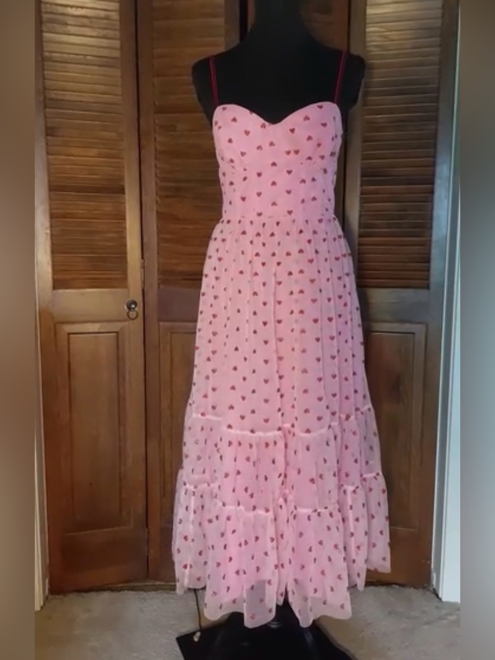 Betsey Johnson Pink Heart-Print Tiered Midi Dress - Picture 7 of 8